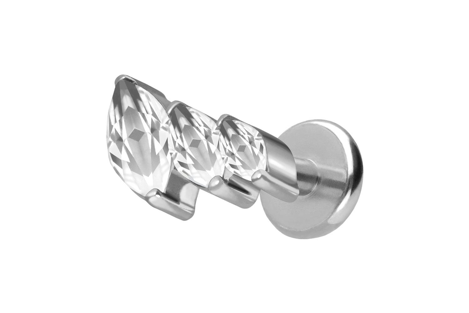 Titan Labret Piercing mit Push Fit 3 EINGEFASSTE KRISTALLTROPFEN